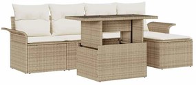 vidaXL Σετ Καναπέ Κήπου με μαξιλάρι 6 pcs Μπεζ Πολυ ράταν