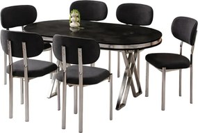 Stewehome Σετ Τραπεζαρίας 6 Ατόμων Μαύρο Ασημί 170x90x75 cm