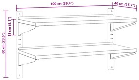 Ράφι Τοίχου 2 Επιπ. Ασημί 100x40x60 εκ. Ανοξείδωτο Ατσάλι - Ασήμι