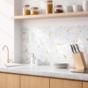 Αυτοκόλλητο Πλακάκι 3D (30.5x25) L-C Hexa Marble/Or 1770183