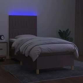 vidaXL Κρεβάτι Boxspring με Στρώμα &amp; LED Taupe 90x190 εκ. Υφασμάτινο