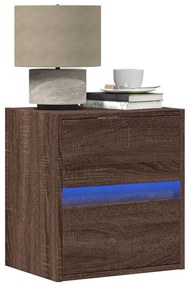 vidaXL Κομοδίνα Επιτοίχια με Φώτα LED 2 τεμ. Καφέ Δρυς