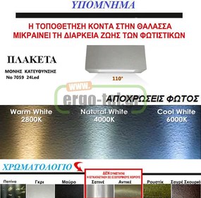 Led φωτιστικό επίτοιχο ορθογώνιο σατινέ 1.6W μπλε φως μονής κατεύθυνσης 24led 230V στεγανό IP54