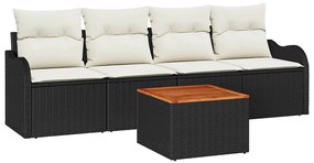 vidaXL Σετ Καναπέ Κήπου 5 pcs Μαύρο Πολυ ράταν
