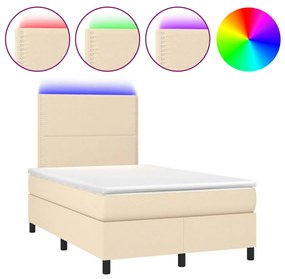 vidaXL Κρεβάτι Boxspring με Στρώμα & LED Κρεμ 120x200 εκ. Υφασμάτινο