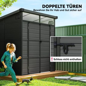 Outsunny Αποθήκη κήπου 1,9 x 1,9 m, αποθήκη εργαλείων από πλαστικό, κλειδώσιμες πόρτες, 2 αεραγωγοί, σκούρο γκρι
