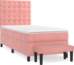vidaXL Κρεβάτι Boxspring με Στρώμα Ροζ 90x190 εκ. Βελούδινο