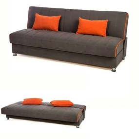 Καναπές Κρεβάτι 3Θέσιος New Leon 190x85x83cm Φ7 Γκρι Με Πορτοκαλί Ρίγα 51/47 828-25-343 Ύφασμα