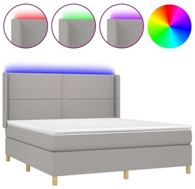 vidaXL Κρεβάτι Boxspring με Στρώμα &amp; LED Αν.Γκρι 180x200εκ. Υφασμάτινο