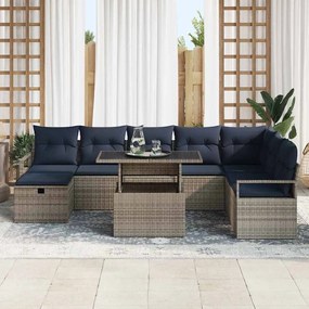 vidaXL Σετ Καναπέ Κήπου με μαξιλάρι 9 pcs Γκρι Πολυ ράταν