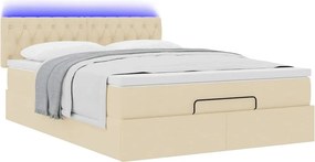 vidaXL Οθωμανικό κρεβάτι με στρώμα &amp; LEDs Cream 140x200 cm Ύφασμα