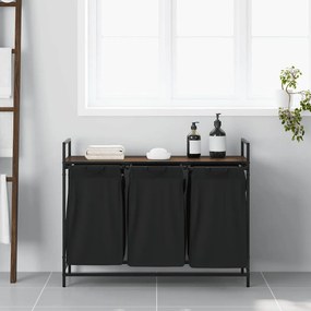 vidaXL Καλάθι Απλύτων με 3 Θέσεις και Ράφι, Καφέ Δρυς