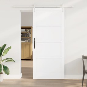 vidaXL Συρόμενη Πόρτα με Σετ Υλικών Λευκή 93x211 εκ. Συμπαγές Ξύλο Πεύκου