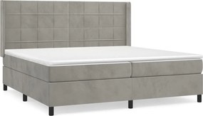 vidaXL Κρεβάτι Boxspring με Στρώμα Ανοιχτό Γκρι 200x200 εκ. Βελούδινο