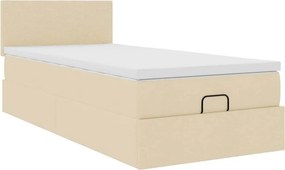 vidaXL Οθωμανικό κρεβάτι με στρώμα &amp; LEDs Cream 100x200 cm Ύφασμα