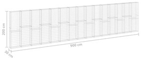 Συρματοκιβώτιο Τοίχος 900x30x200 εκ. Γαλβαν.Χάλυβας + Καλύμματα - Ασήμι
