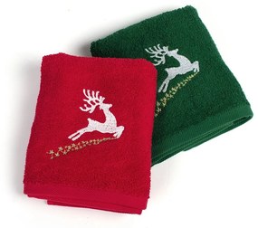 Πετσέτες Χριστουγεννιάτικες Rudolph (Σετ 2τμχ) Red-Green DimCol Towels Set