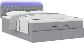 vidaXL Οθωμανικό κρεβάτι με στρώμα &amp; LEDs Ανοιχτό γκρι ύφασμα