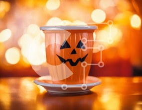 Σετ των 2 Intra Συλλεκτικό Ξύλινο Παζλ Plywood 4mm - Φλιτζάνι καφέ πορτοκαλί κολοκύθας με πιατάκι Σε Ξύλινο Κουτί - Διαστάσεις: 10x10 cm – 25 κομμάτια