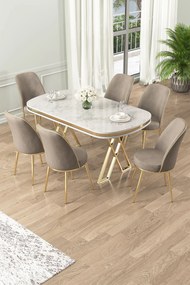 Dining Table &amp; Chairs Set (7 Pieces) Lai - White, Gold, Cappuccino White
Gold
Cappucino