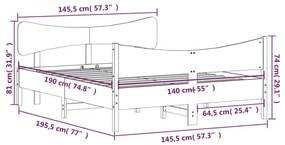 Σκελετός Κρεβατιού Χωρίς Στρώμα 140x190 εκ Μασίφ Ξύλο Πεύκου - Καφέ