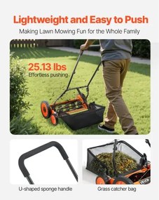 VEVOR 18" Push Reel Lawn Mower 5-Blade Adjustable Height Grass Catcher 4 Wheels