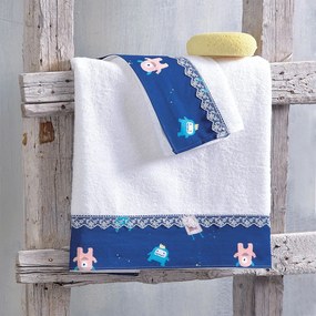 Πετσέτες Βρεφικές Busters (Σετ 2τμχ) White-Blue Ρυθμός Towels Set 70x140cm 100% Βαμβάκι