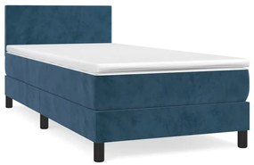 Κρεβάτι Boxspring με Στρώμα Σκούρο Μπλε 90x190 εκ. Βελούδινο - Μπλε