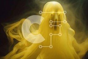 Intra Συλλεκτικό Ξύλινο Παζλ Plywood 4mm - Κίτρινο φάντασμα που επιπλέει στον αέρα Σε Ξύλινο Κουτί - Διαστάσεις Puzzle: 10x10 cm – 25 κομμάτια