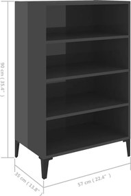 vidaXL Ραφιέρα Γυαλιστερή Γκρι 57 x 35 x 90 εκ. από Επεξ. Ξύλο