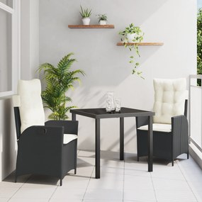 vidaXL Σετ τραπεζαρίας κήπου 3 τεμ με μαξιλάρια μαύρο πολυ-ράταν
