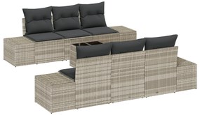 vidaXL 7 Τεμαχίων Σετ Καναπέ Κήπου με Μαξιλάρια Ανοιχτό Γκρι Πολυ Ράτταν