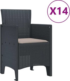 vidaXL Σέτ φαγητού για κήπο 15 pcs Ανθρακί Rattan Polt