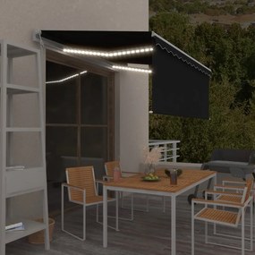 vidaXL Τέντα Αυτόματη με Σκίαστρο/LED/Αισθ. Ανέμου Ανθρακί 3 x 2,5 μ.
