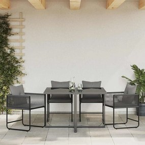 vidaXL Καρέκλα με μαξιλάρι 4 pcs Μαύρο και Ανθρακί Ράτα PE