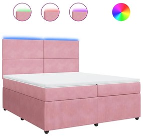 vidaXL Κρεβάτι Boxspring με Στρώμα Ροζ 200x200 εκ. Βελούδινο