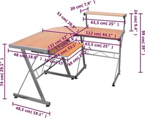 vidaXL Γραφείο Υπολογιστή Γωνιακό Καφέ 132 x 112 x 99 εκ. Επεξ. Ξύλο