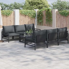 vidaXL Σετ Καναπέ Κήπου με μαξιλάρι 7 pcs Μαύρο Ατσάλι
