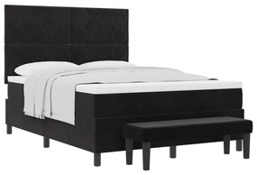 vidaXL Κρεβάτι με Βάση και Στρώμα & Πάγκο Μαύρο 140x200 εκ. Βελούδο