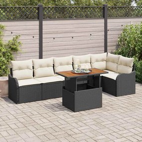 vidaXL Σετ Καναπέ Κήπου με μαξιλάρι 7 pcs Μαύρο και κρεμ
