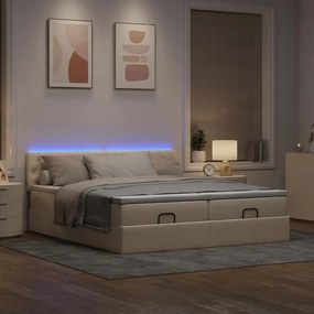 VidaXL Οθωμανικό κρεβάτι με στρώματα & LEDs Κρέμα 180x200cm ύφασμα