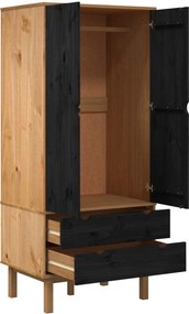 vidaXL Ντουλάπι OTTA Μαύρο 76,5 x 53 x 172 εκ Μασίφ Ξύλο Πεύκου