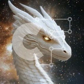 Intra Συλλεκτικό Ξύλινο Παζλ Plywood  4mm - Μεγαλοπρεπής Λευκός Δράκος στο Κοσμικό Διάστημα Σε Ξύλινο Κουτί - Διαστάσεις Puzzle: 10x10 cm – 25 κομμάτια