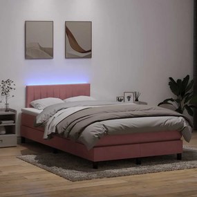 vidaXL Κρεβάτι Boxspring με Στρώμα &amp; LED ροζ 120x220 cm Βελούδινο