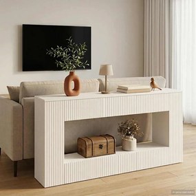 vidaXL Τραπέζι κονσόλας Ριγέ Λευκός 155 x 29 x 74 εκ.