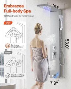 VEVOR Shower Panel Tower System Stainless Steel Column Rainfall Head 5 Modes