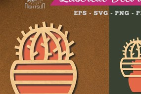 Σετ των 2 Intra απο ξύλο plywood 3mm-4mm πάχος Διακόσμηση Cactus 2 Δίασταση 15x15 cm INTRAFABR-113391211