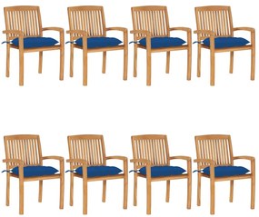 vidaXL Καρέκλες Κήπου Στοιβαζόμενες 8 τεμ. Μασίφ Ξύλο Teak & Μαξιλάρια