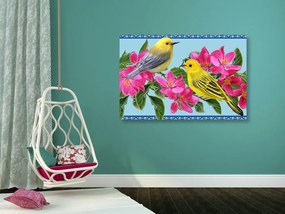 Εικόνα πουλιά και λουλούδια σε vintage σχέδιο - 90x60