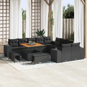 vidaXL Σετ Καναπέ Κήπου Ρυθμιζόμενο ύψος 13 pcs Μαύρο συνθετικό ρατάν